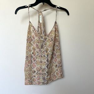 E Eloise By Anthropologie Silk Tank Top Lg Pink Snake Print Razorback